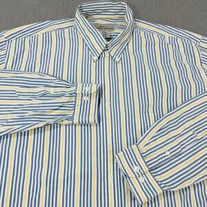 Eddie Bauer Button Shirt Mens X Large Striped Blue Yellow Long Sleeve AKA Tall